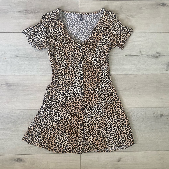 Bodycon Summer Short Sleeve Floral Slim Mini Beach Cocktail Party Leopard Sexy - Picture 1 of 7